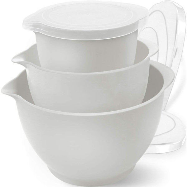 mskey Plastic Mixing Bowls With Lids For Kitchen, 3 Set Stackable Meal